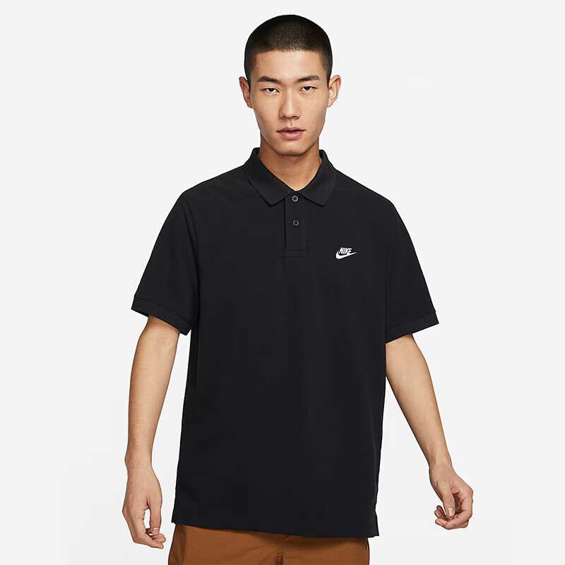 NIKE Men's Short-Sleeve T-Shirt, POLO Shirt, Pure Cotton, Sports Casual Simple Style, FN3895-010, Black XL