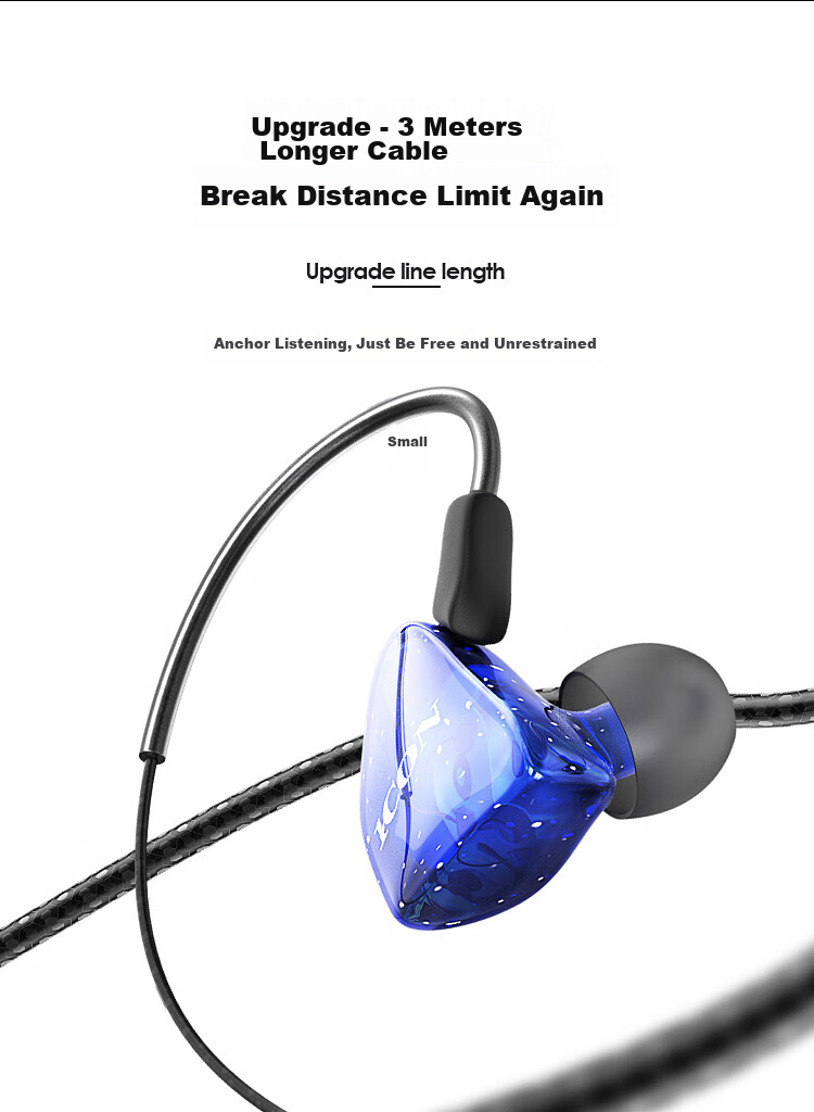 Aiken Scan7 In-Ear Monitoring Headphones, Blue, Wired Earbuds for Live Streaming And Broadcasting, with 3-Meter Cable, for Mid to Low Frequency Monitoring 8