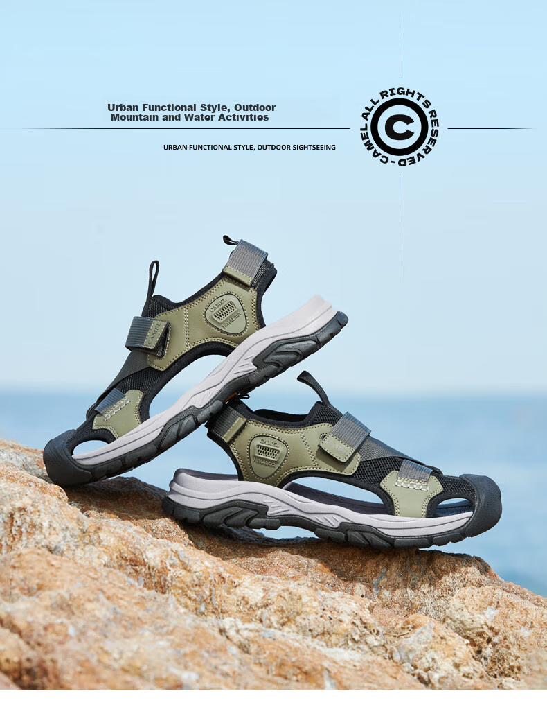 CAMEL Outdoor Casual Velcro Closed-Toe Perforated Beach Sports Sandals for Men G14M076677 Night Black Size 41 14