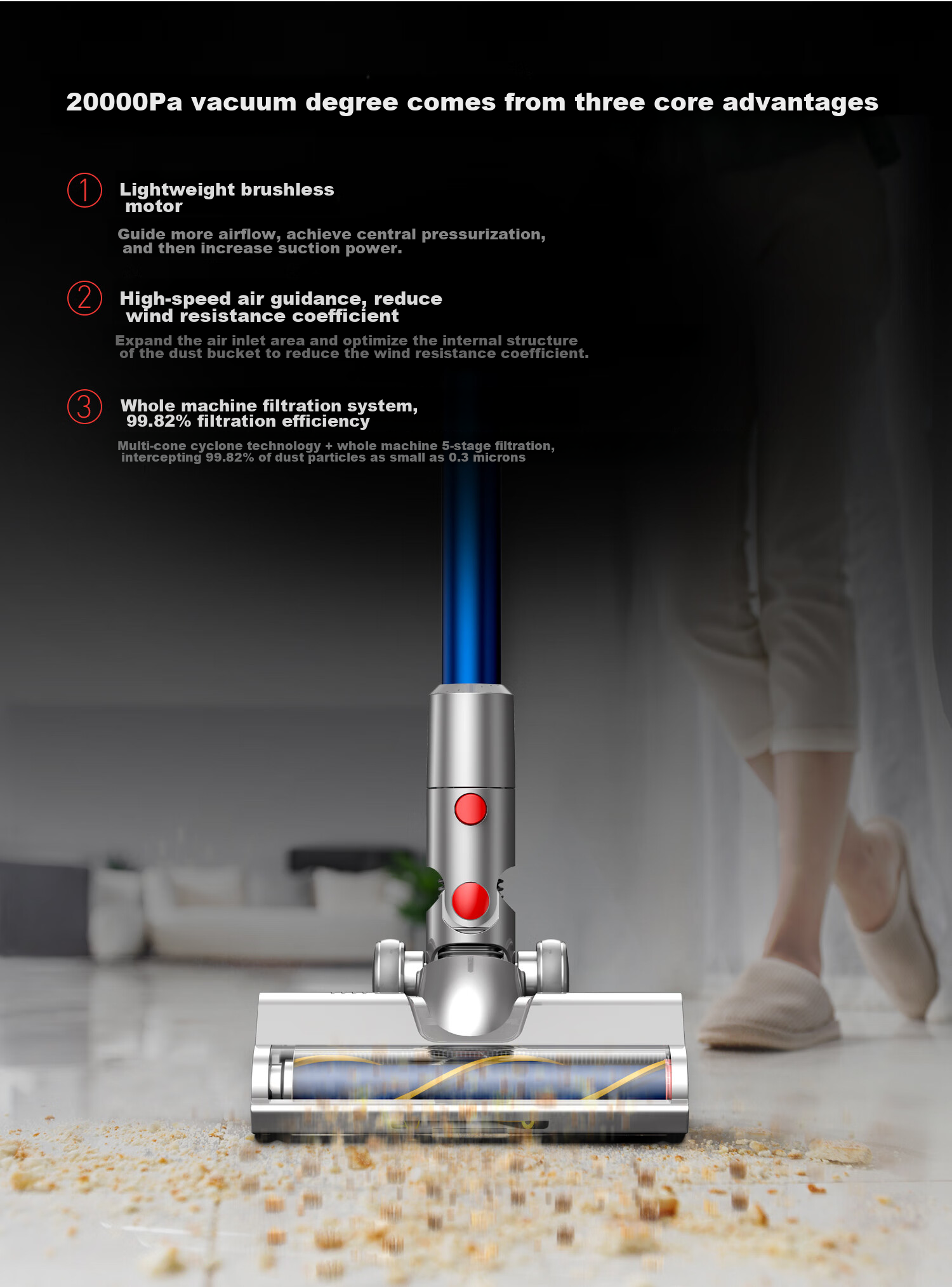 Xiaogou Cordless Vacuum Cleaner T11Pure, Powerful Suction for Home Use, Handheld Design for Pets And Families, Lightweight Body, Noise Reduction Technology 11