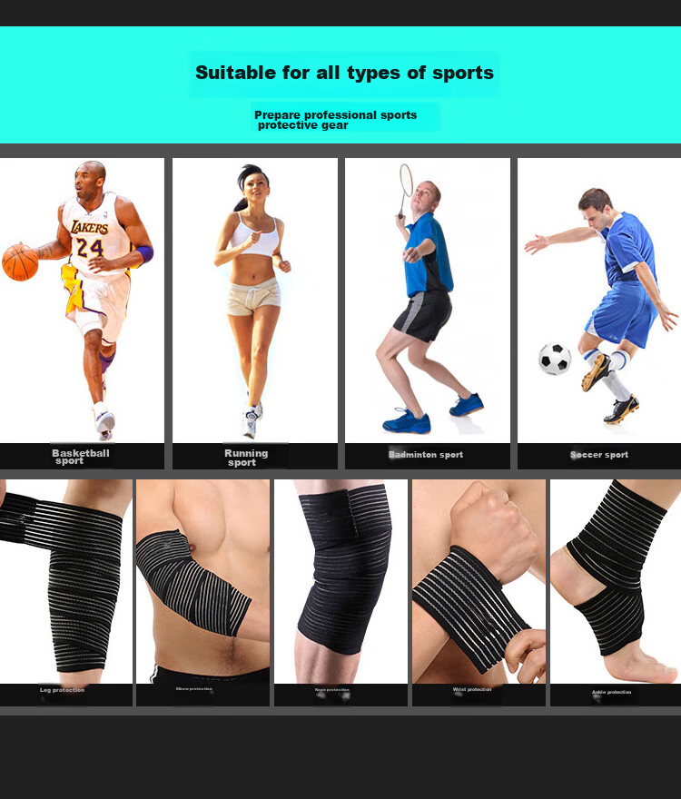 Chidong Knee Support Elastic Bandage, 2-Pack, Deep Squats Fitness Training Wrap Fixation Elastic Knee Support Calf Bandage, 1.58m 6