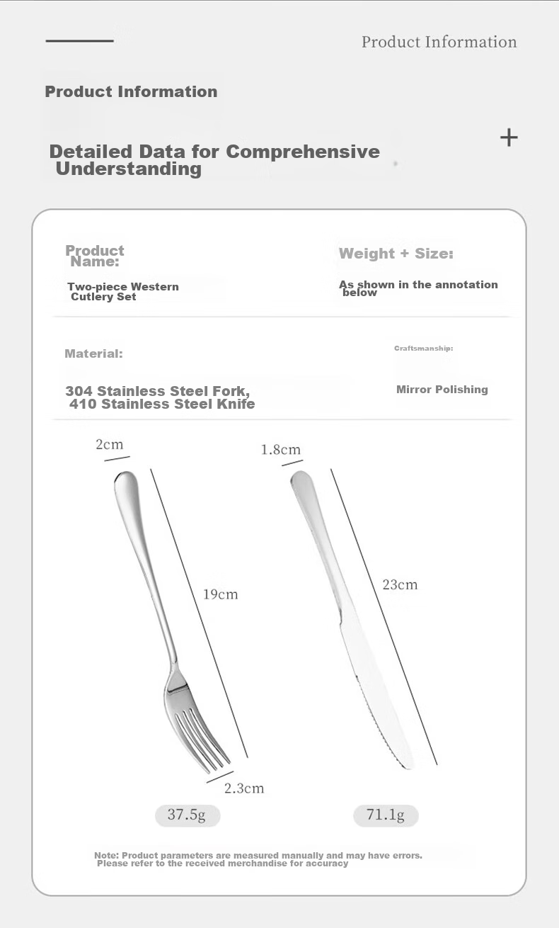 CAIZHI Stainless Steel Steak Knife And Fork Set, Western Cutlery, 304 Forks And 410 Dinner Knives, 2-Piece Set for Cutting Beef Steaks, CZ8744 14
