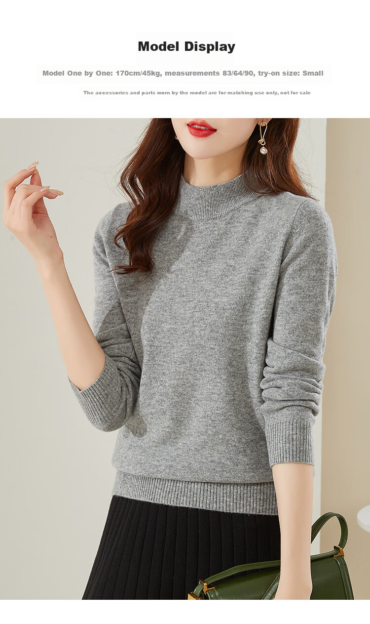Jinju [100% Wool] Autumn And Winter Warm Semi-Turtleneck Base Layer Sweater Women's Knit Pullover, White, S 5