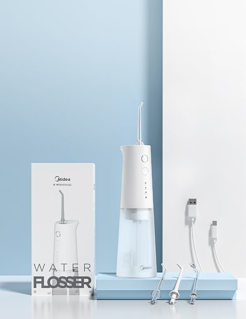 Midea Water Flosser, High-Frequency Pulse Cleaning, Detachable Large Water Tank, Portable Long Battery Life, 4 Modes, 4 Spray Heads, for Home And Travel Use, Suitable for Orthodontics, MC-BJ0102 Blue, Holiday Gift 13