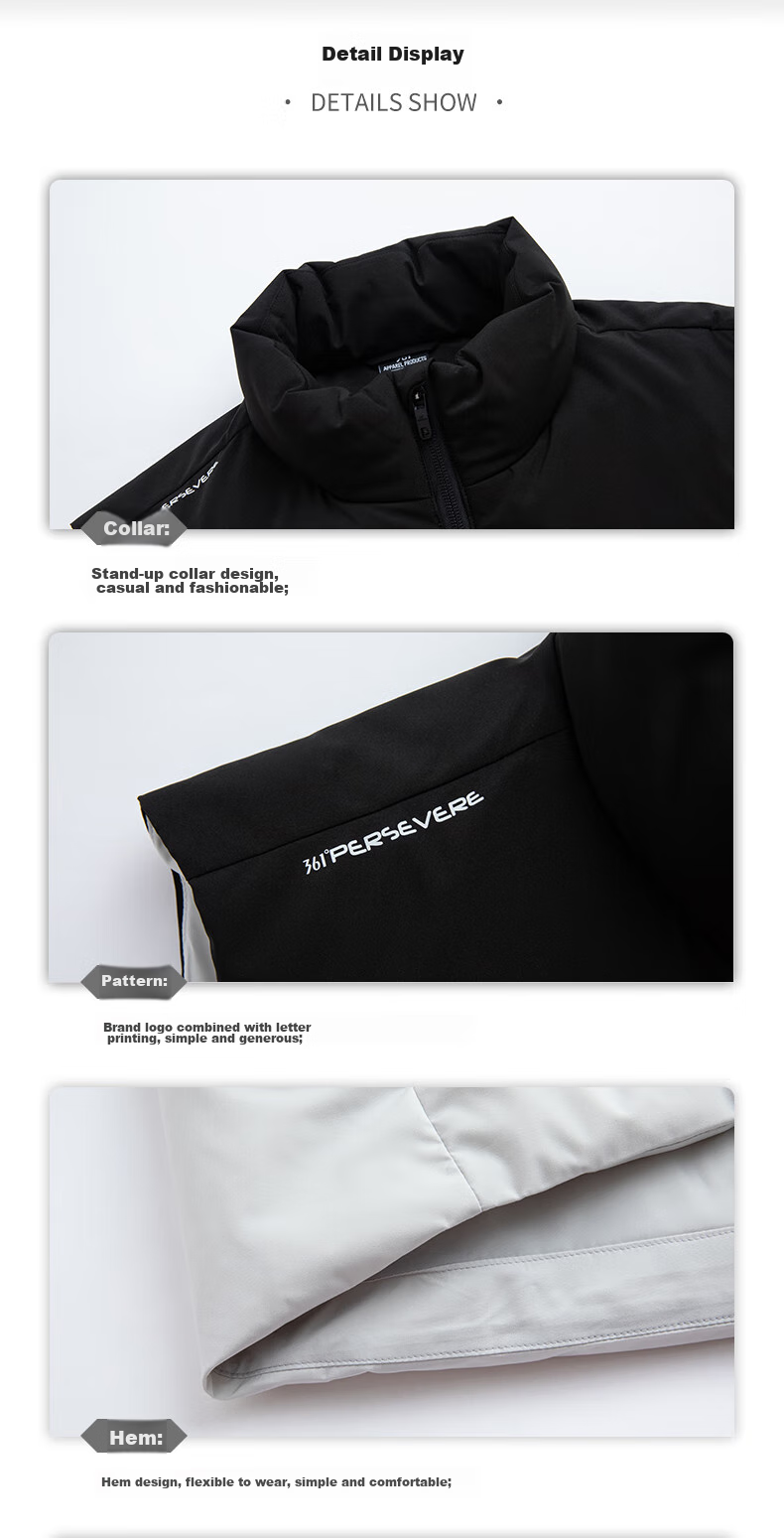 361° Men's Down Vest Autumn Winter New Waterproof Warm Sports Casual Running Stand Collar Jacket 652544401-4 36