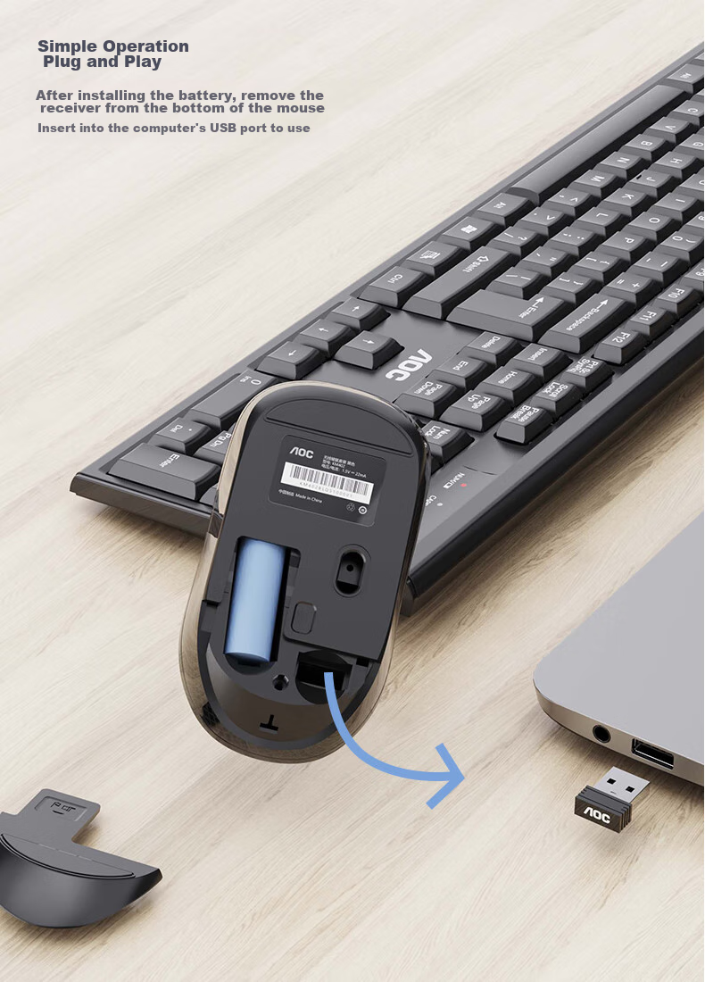 AOC KM402 Wireless Keyboard And Mouse Combo Set, Splash-Resistant Design, Business Office Home Keyboard, Compatible with Laptops And Desktop Computers, White 3