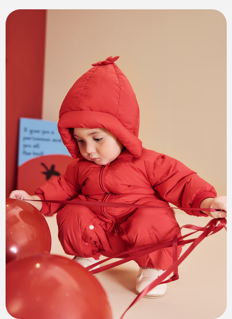 Minibala Unisex Kids Down Jumpsuit with Genuine Fleece Baby Elf Hat Romper 2025 Winter 1