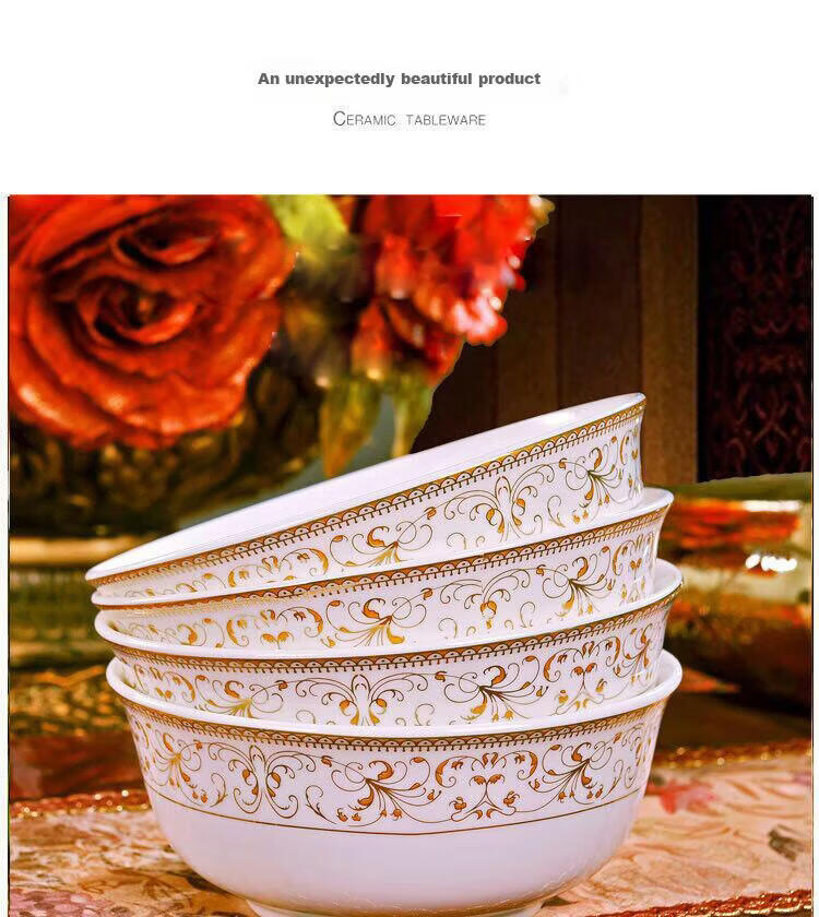 Haoya Jingdezhen 2025 Ceramic Bowl Set, Ceramic Household Rice Bowl, Gift-Giving Elegant, 6-Inch Noodle Bowl, Set of 4 1