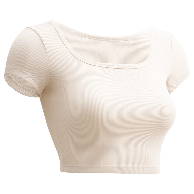 Jianyun Modal Cotton Short Sleeve T-Shirt Women Thin Square Neck Crop Top Summer Basic Layering Shirt