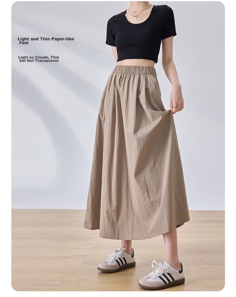 LangSha Women's Midi Skirt, High-Waisted A-Line Summer Dress, Loose Comfortable Breathable Textured Versatile Skirt 7