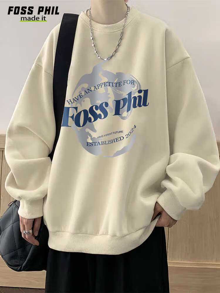 Foss Phil Men's Sweatshirt, Spring And Autumn Fashion Brand, Round Neck Printed Oversized Casual Long-Sleeve Undershirt, FPW1 Black L 11
