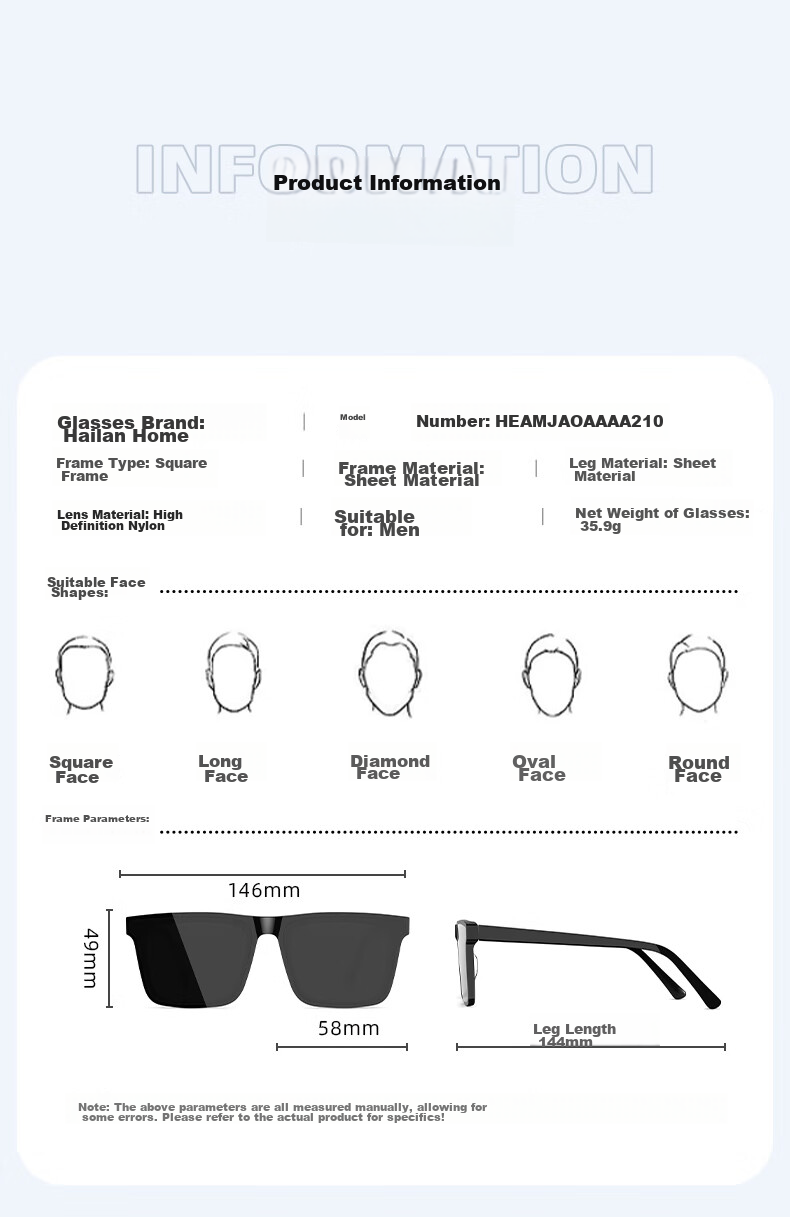 HLA Nylon Sunglasses, Black Square Frame Glasses for Men And Women, Trendy Driving UV Protection Sunglasses for Men, 027 10