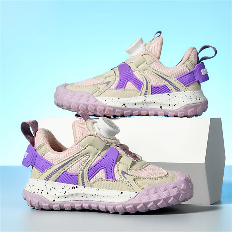 SNOOPY Children's Sneakers, Boys And Girls Sports Shoes with Rotary Buckle, Wear-Resistant Outdoor Casual Shoes, Trendy 0346 Pink-Purple, Size 30