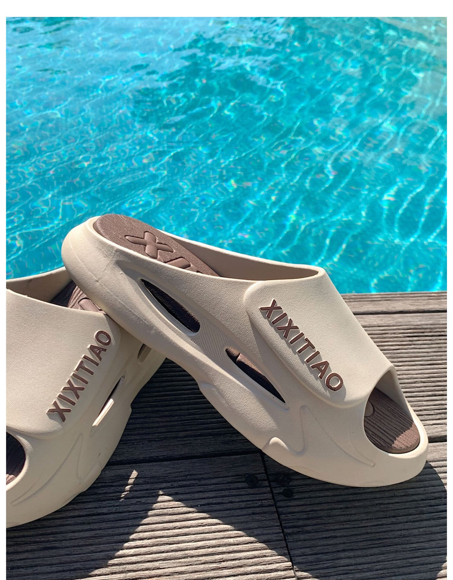 XIXITIAO Summer Trendy Fashion Slippers for Women And Men, Indoor Outdoor Wear, Sports Non-Slip Soft Sole Sandals, Lake Blue, Size 44-45 10