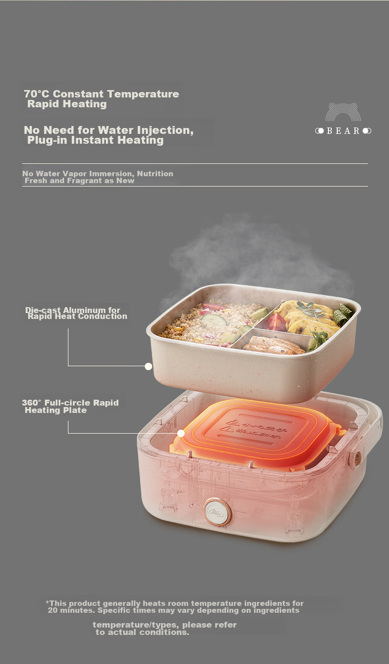 Bear Electric Food Warmer, Heating Lunch Box, Insulated Food Container, 1.0L Waterless Portable Low-Noise Constant Temperature Non-Stick Inner Pot Divided Lunch Box DFH-D10Q1 5