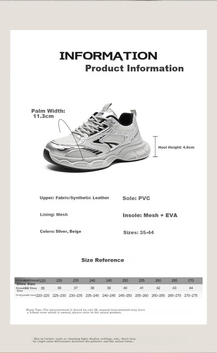 ZHR Dad Shoes for Women, Height-Increasing Breathable Comfortable Women's Shoes, Couple Fashion Sports Casual Shoes, IF02 Silver, Size 39 2