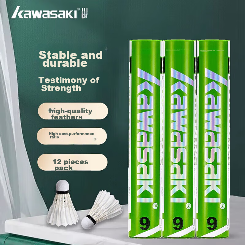 KAWASAKI Badminton Durable Stable Training And Competition Shuttlecocks, Natural Feather, Pack of 12, L800 Model