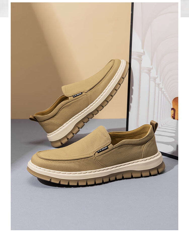 Bull Family Men's Summer Breathable Old Beijing Cloth Shoes Soft Sole Lightweight Slip-On Casual Canvas Loafers Men's Moccasins 15