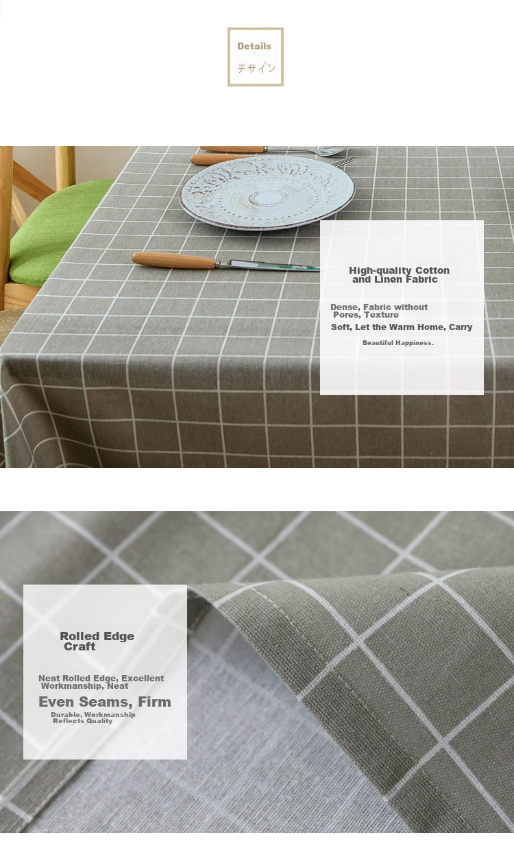 AVIVI Tablecloth Fabric, Waterproof Cotton Linen Dining Table Cloth, Coffee Table Mat, Rectangular Desk Pad, 100*140 Cm, Gray Plaid 5