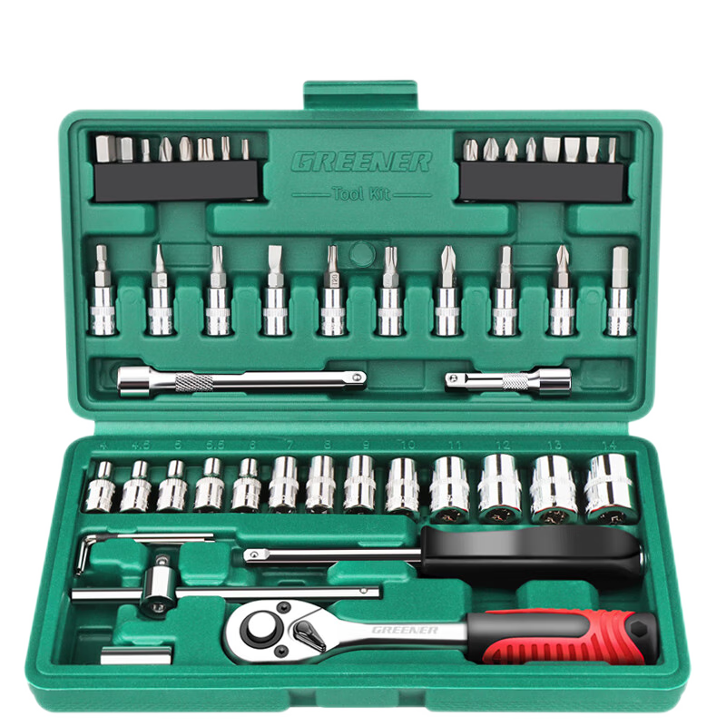 GREENER 49-Piece Hex Socket Wrench Set Ratchet Wrench Tool Kit for Home Auto Repair Complete Tool Box