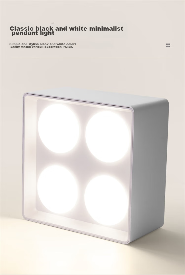 NVC LED Premium Spotlight, Square Surface-Mounted Downlight, Ultra-Thin Grid Light, Four-Head Anti-Glare, 40 Watts, Black Cup, Warm White 2
