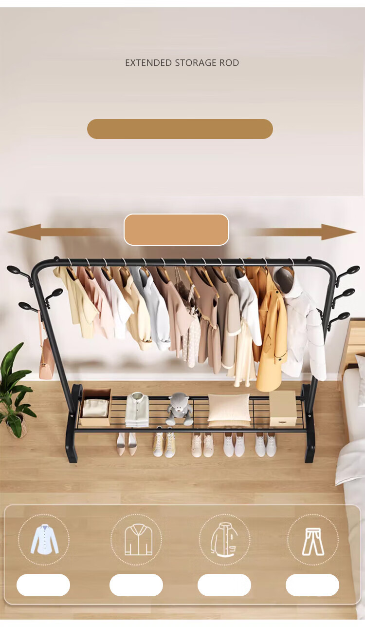 Huakaizhixing Clothes Drying Rack, Floor-Standing Clothes Hanger, Bedroom Drying Stand, YJ98 White, 1.5 Meters, 7 Hooks 6
