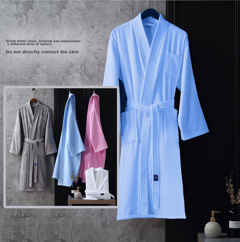 Zhuyibai Bathrobe, Pure Cotton Thick Terry Cloth Bath Towel Fabric, Unisex Sleepwear Robe, White, Size L 2