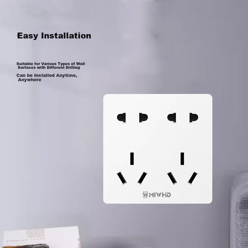 MIWHD Single Switch with Eight Holes And Light, Wall Panel Switch Socket, 86 Type, 10A-16A White Concealed Switch, MLGD-34/1 16 220 2 12