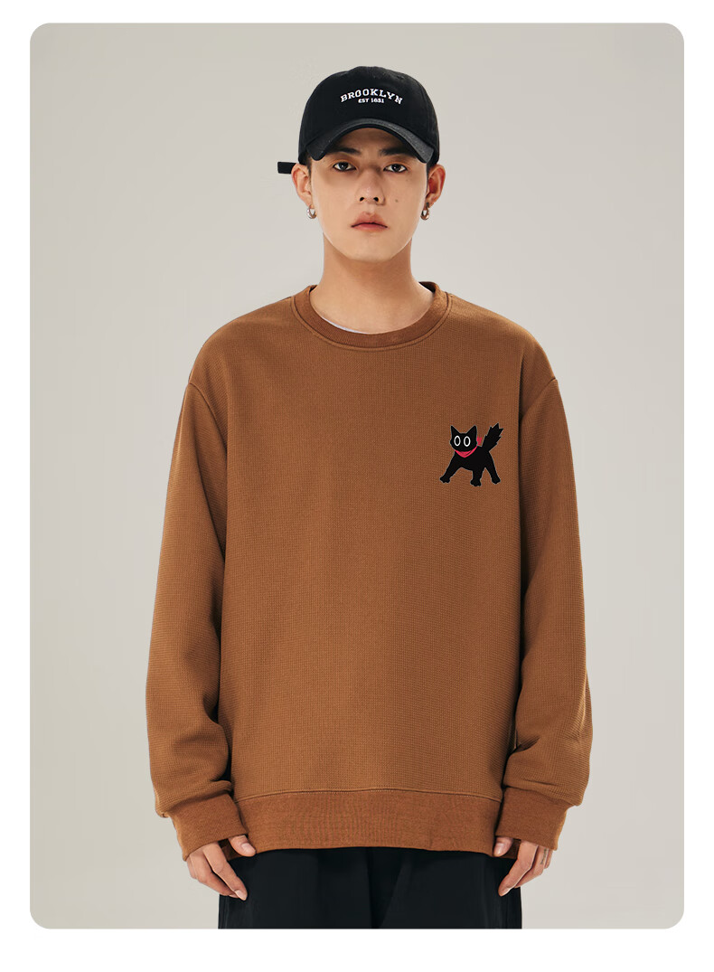 Baleno Waffle Knit Sweatshirt for Men, Spring Student Trendy Cartoon Long-Sleeve Jacket, Round Neck Couple's Oversized Pullover Top 15