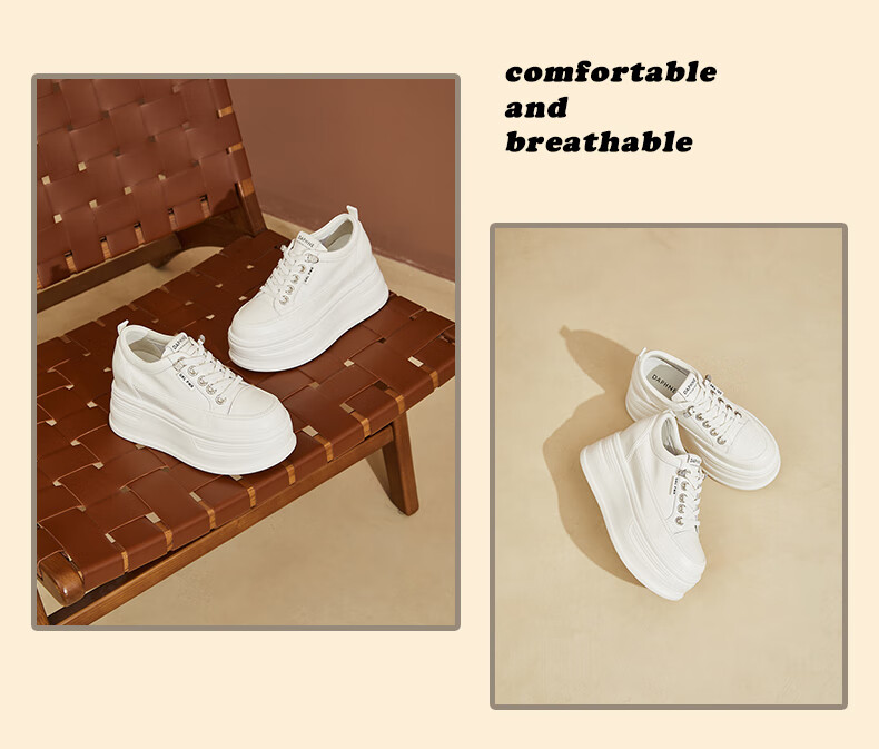 DAPHNE Thick-Soled Height-Increasing Casual Shoes for Women, Classic Sneakers, Height-Increasing Slimming White Shoes for Petite Women, White, Size 35 17