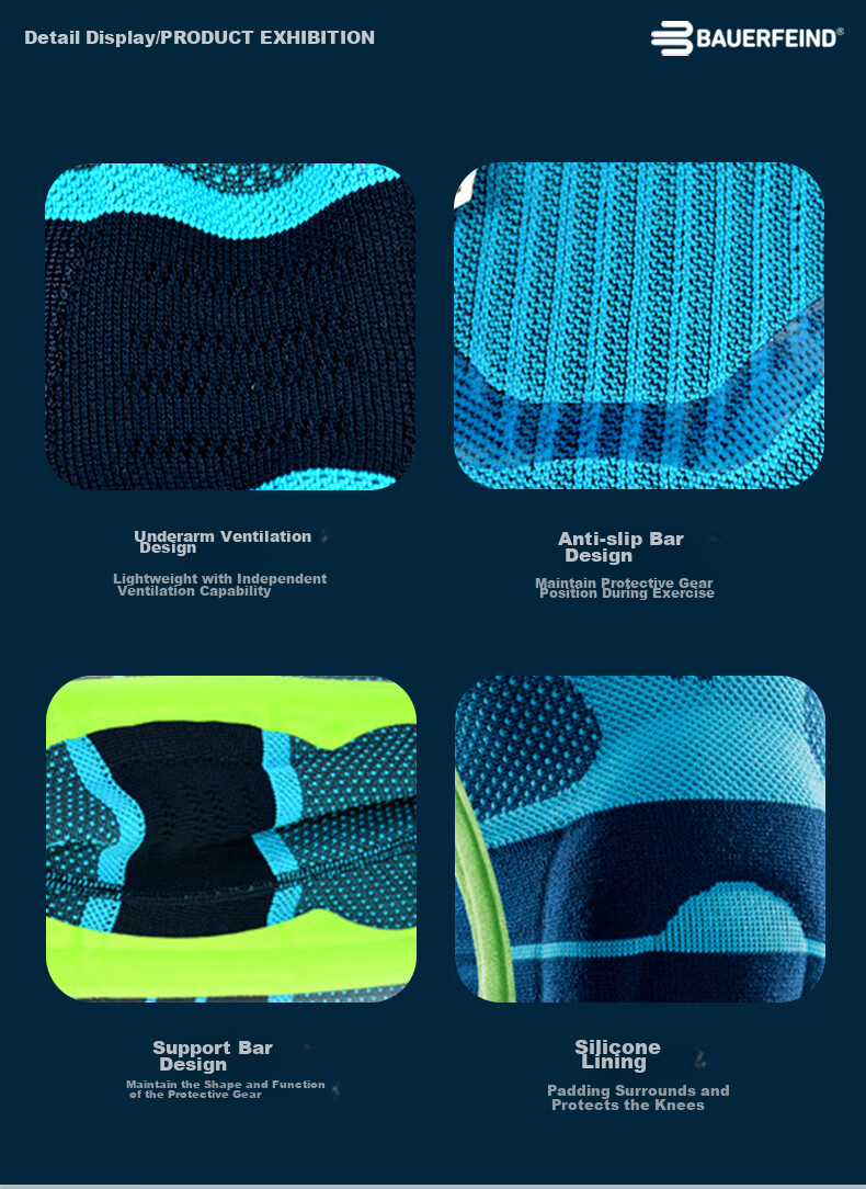 BAUERFEIND Sports Knee Brace, Summer Basketball Running Meniscus Knee Support Pad, Blue XXL Single Piece 7