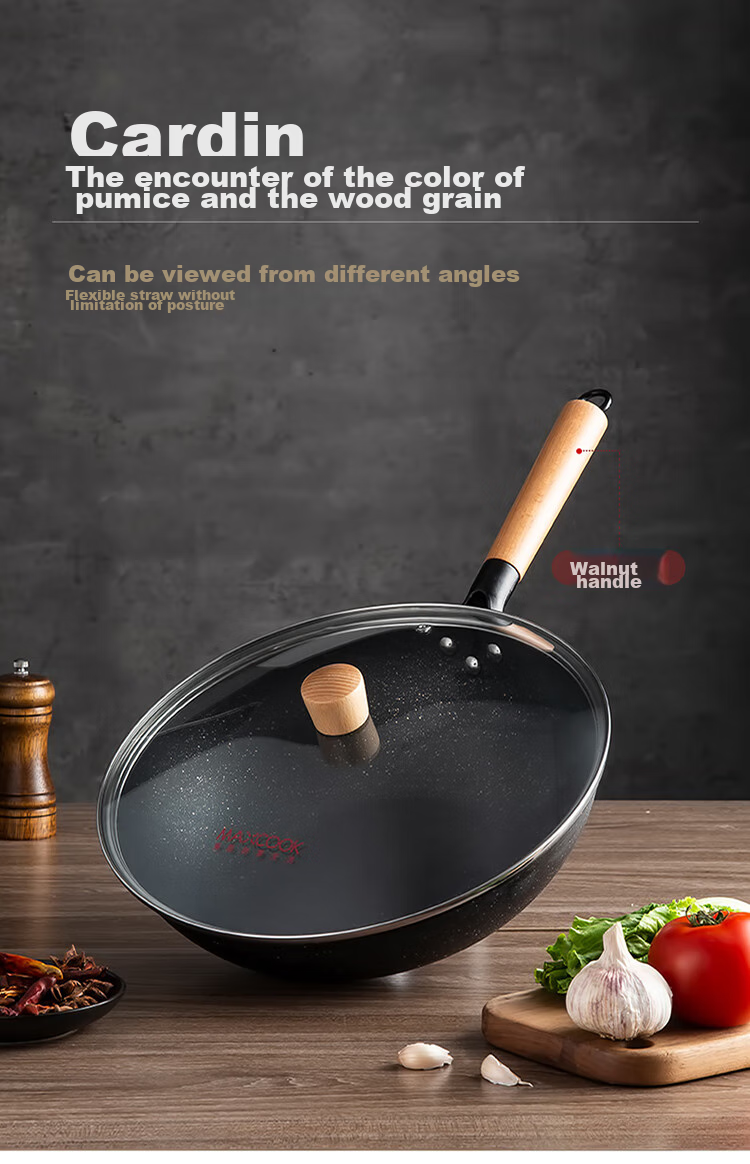 MAXCOOK Non-Stick Wok, 32cm Iron Pan with Wooden Spatula, Compatible with Gas And Induction Stoves, Non-Stick Coating MCC588 3