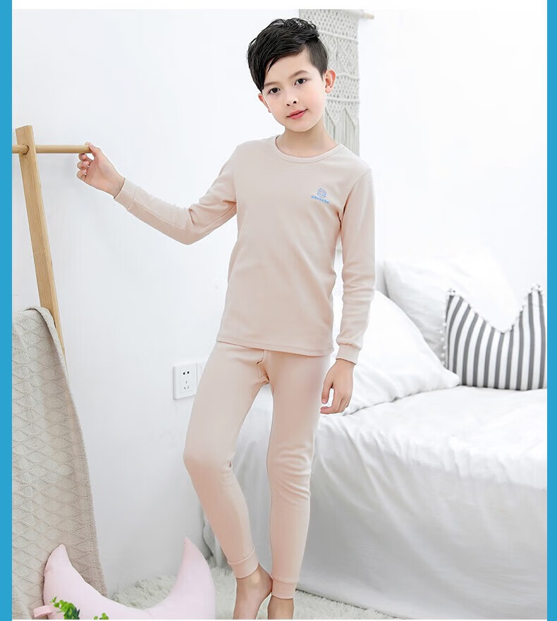 Hengyuanxiang Boys' Children's Underwear Set Youth Pure Cotton Mid-Neck Autumn Shirt and Pants Sleepwear for Boys and Students 19