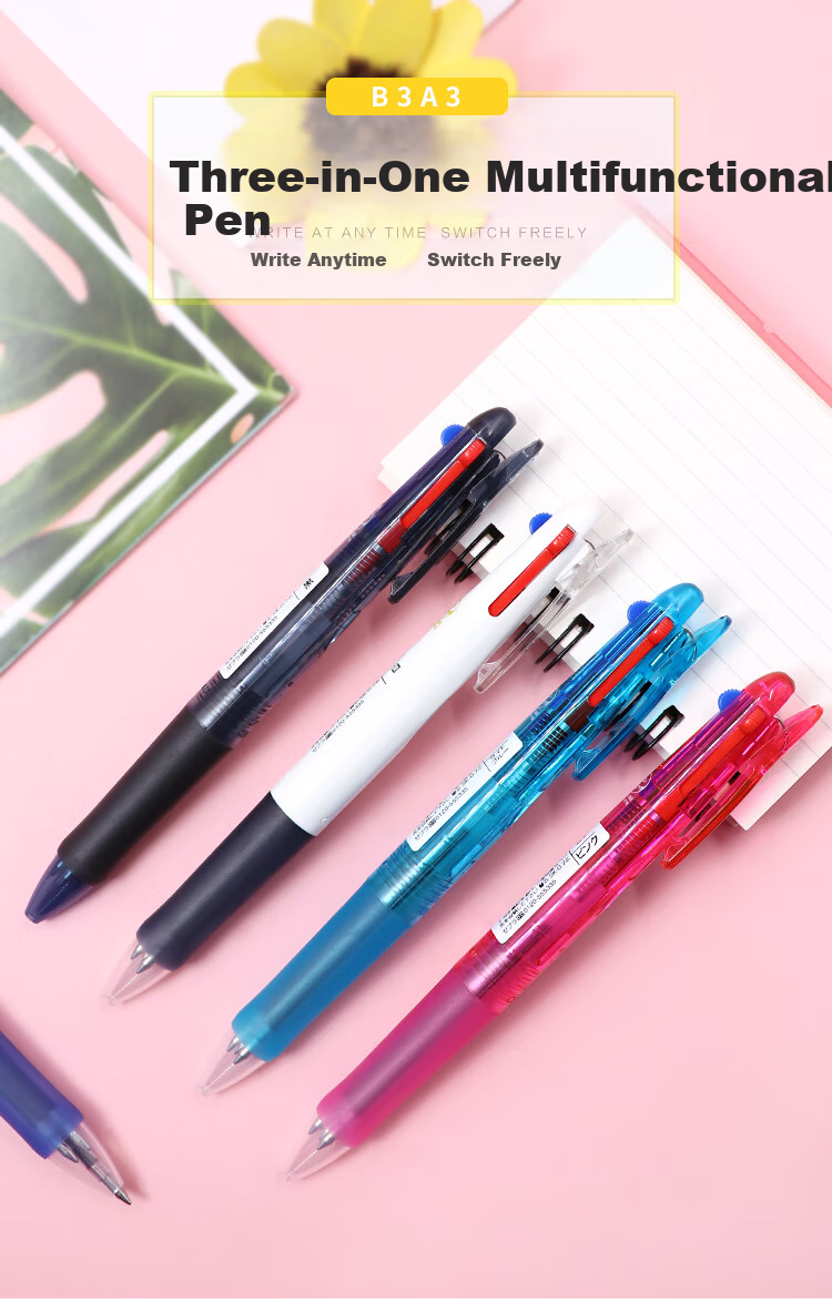 ZEBRA Multi-Function Tri-Color Ballpoint Pen, Black/Blue/Red 0.7mm Multi-Color Pen, Student Business Office Signing Pen B3A3, Transparent Barrel 1