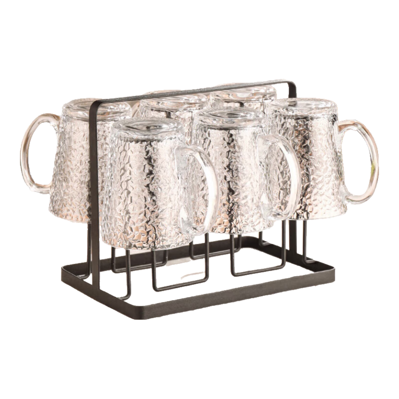 CRISTALGLASS Hammered Glass Water Cup Set for Entertaining Guests, Home Living Room Tea Cups, Luxurious Drinking Cups for Family Use, Heat-Resistant Water Glasses