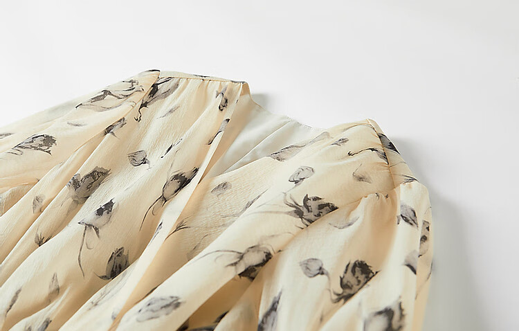 Dme [Anniversary] Summer V-Shaped Overlapping Collar Puff Sleeve Tea Break Dress, Wrinkled Thin Tulle Tulip Print Dress for Wome 8