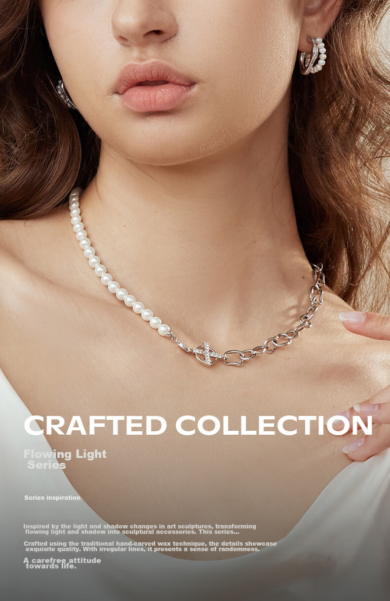 Arsis Flowing Light Spliced Necklace for Women, Original Design with Beaded Pearls, Fashionable Collarbone Chain, Gift for Girlfriend on Birthday 1