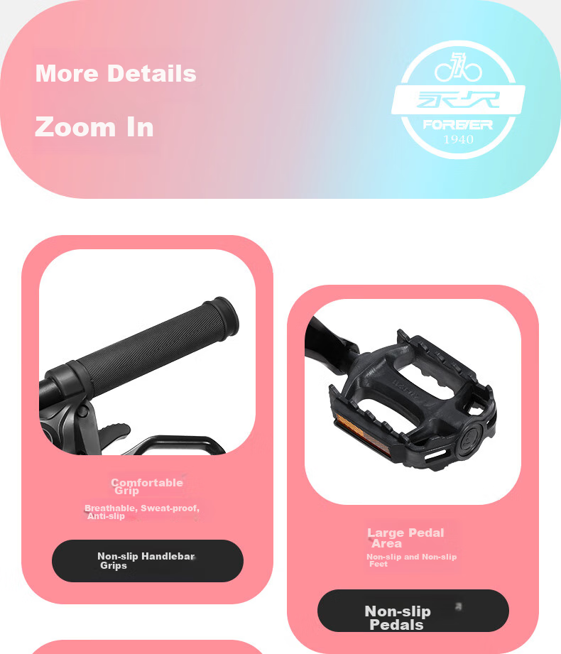 FOREVER Girls' Model, 22-Inch, 24-Speed, Magnesium Alloy Mountain Bike, for Female Teenagers, Students And Children, Pink 18