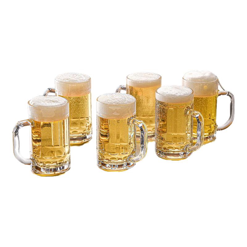 CLITON Glass Beer Mug with Handle, 410ml Large Capacity Beer Cup, Bar and Restaurant Drink Glass, Juice Cup Set of 6