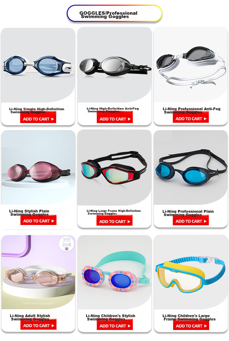 Li-Ning Swimming Goggles for Men And Women, Adult High Definition Waterproof Anti-Fog Large Frame Electroplated Swim Glasses LSJN598-1 Black And Red 1