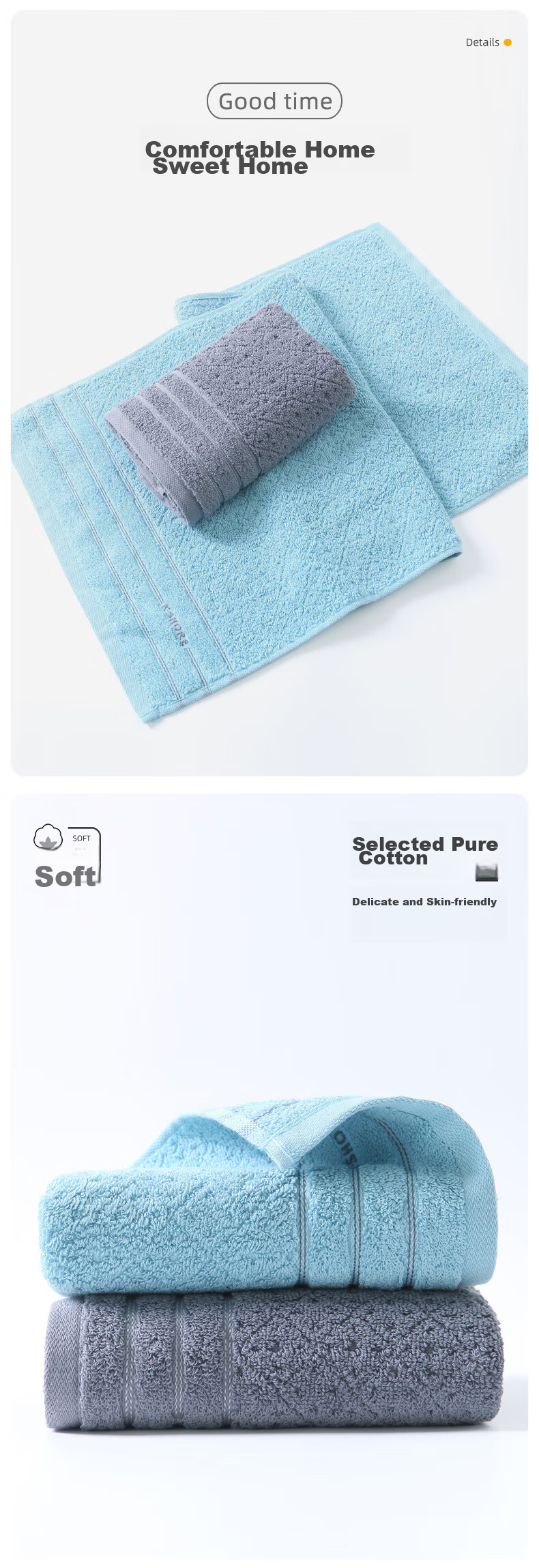 KING SHORE Towels, Anti-Mold, Odor-Resistant, Antibacterial, 100% Pure Cotton, Face And Sports Towels, Grade A, 2 Pieces, Individually Packaged 3