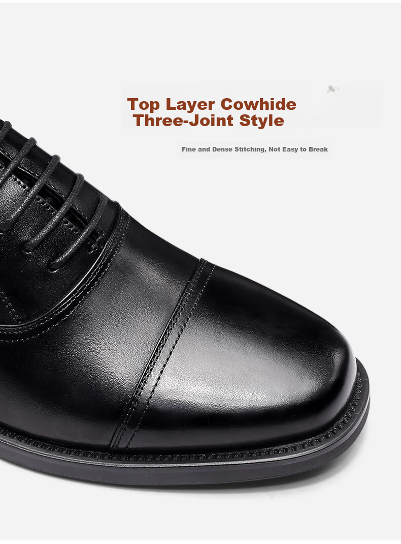 Qiangren Formal Shoes for Men, Jihua 3515 Quality Top-Grain Leather Business Dress Shoes, Slip-On Three-Joint Sandal Leather Shoes, Black, Size 43 14