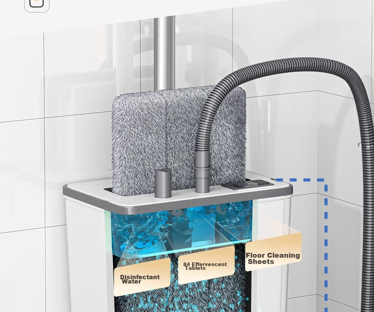 Youjialiangpin Flat Mop, 40CM Handle Length, 135CM Total Length, 3 Cloths Included, Household All-In Mop without Hand Washing, Comes with Bucket, Washing Machine Mop Set 6