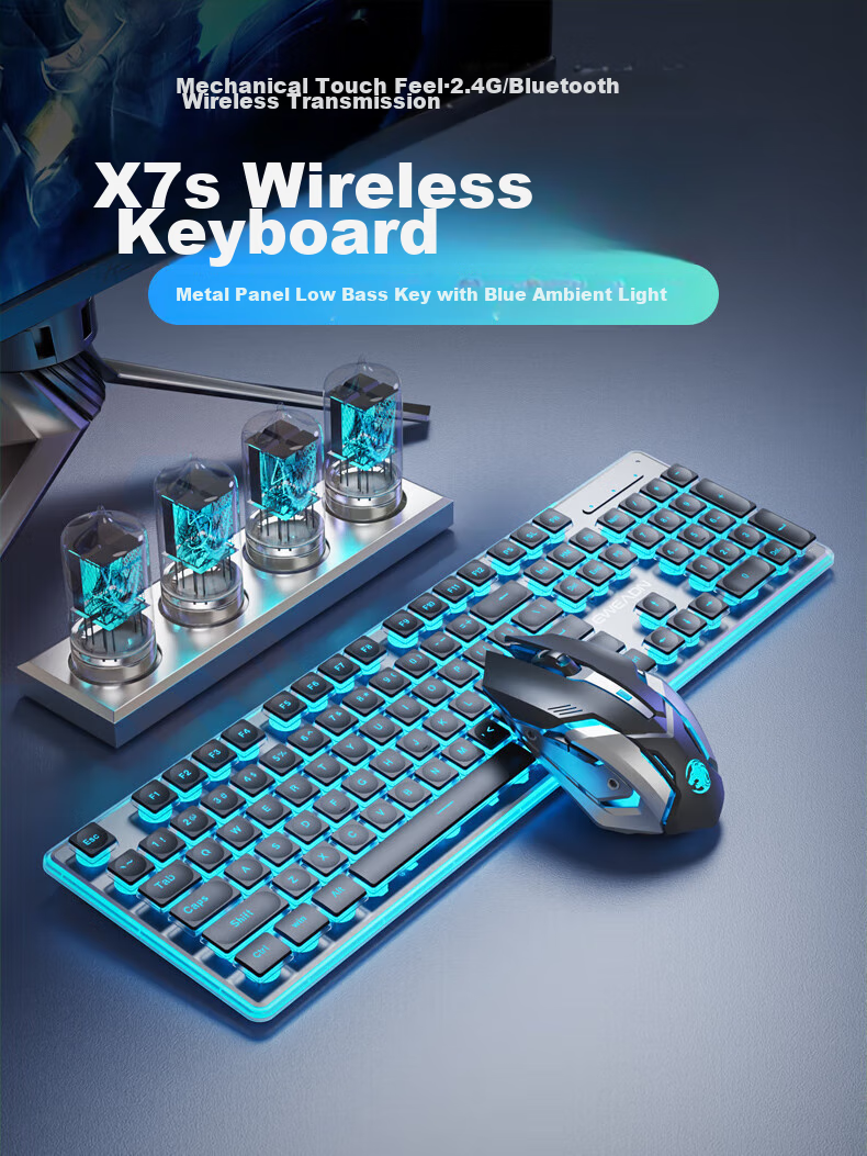 EWEADN X7S Wireless Keyboard And Mouse Combo, Single-Mode 2.4G True Mechanical Feel, Low Noise, Office 104-Key Gaming Keyboard, Computer Laptop Peripheral, Rechargeable, Pink with White Backlight 1