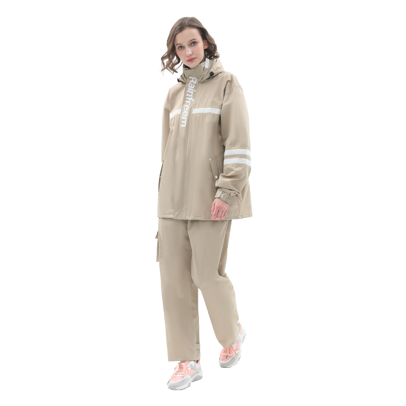Qinfeimanyuyi Electric Bicycle Raincoat, Full-Body Storm Protection Suit for Men And Women, Light Coffee Color, Size 3XL