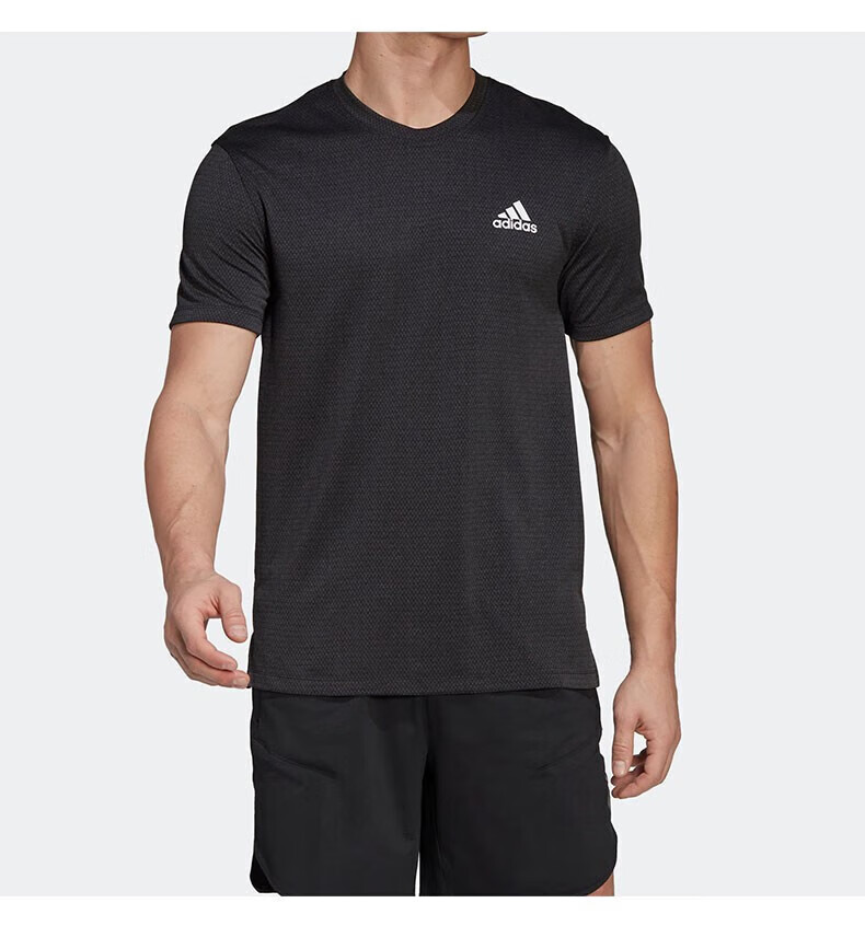 Adidas Men's Short Sleeve T-Shirt Fashion Trendy Outdoor Running Fitness Sports Crew Neck KU5311 Black S 3