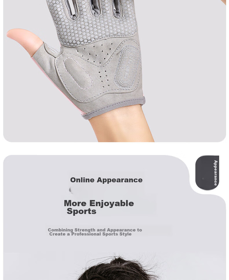 LAC Fitness Gloves for Women, Sports Barbell Dumbbell Cycling Half-Finger Breathable Palm Protection Silicone Non-Slip Quick-Release 9
