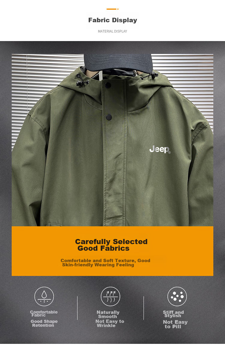 JEEP Men's Jacket, Spring And Autumn Casual Loose Windbreaker Workwear Clothing, Army Green, L 3