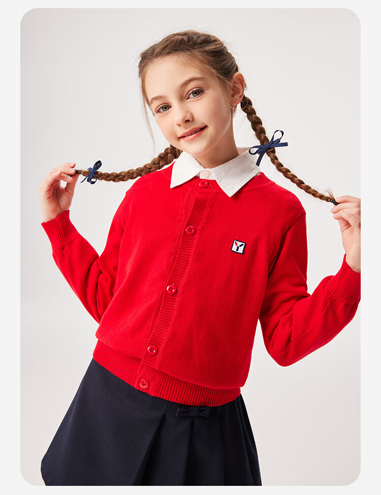 YEEHOO Girls Wool Sweater Children's Cardigan Mid-Large Kids Wool Warm Knit Jacket Spring College Style Dark Blue 120 4