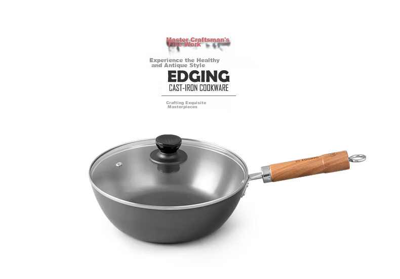 Dianjiang Non-Coated Deep Iron Wok, Flat Bottom Frying Pan, Small Iron Skillet for One Person, Baby Food Cooking Pot, 26cm 13